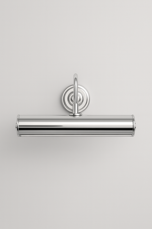 Chrome picture wall light fixture with E14 base lamp