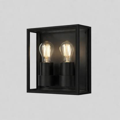 Black wall-mounted light fixture with E27 base lamp