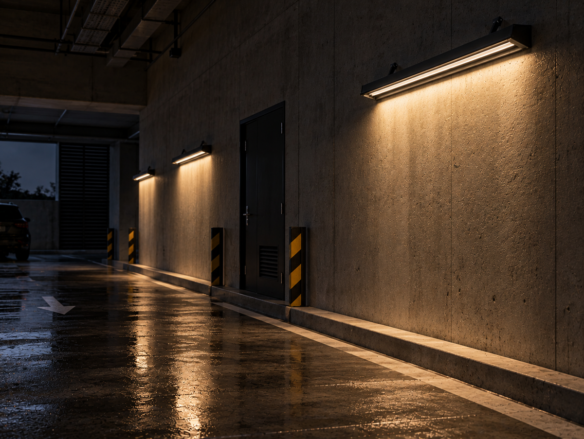 Wall mounted light fixture in a modern  service area