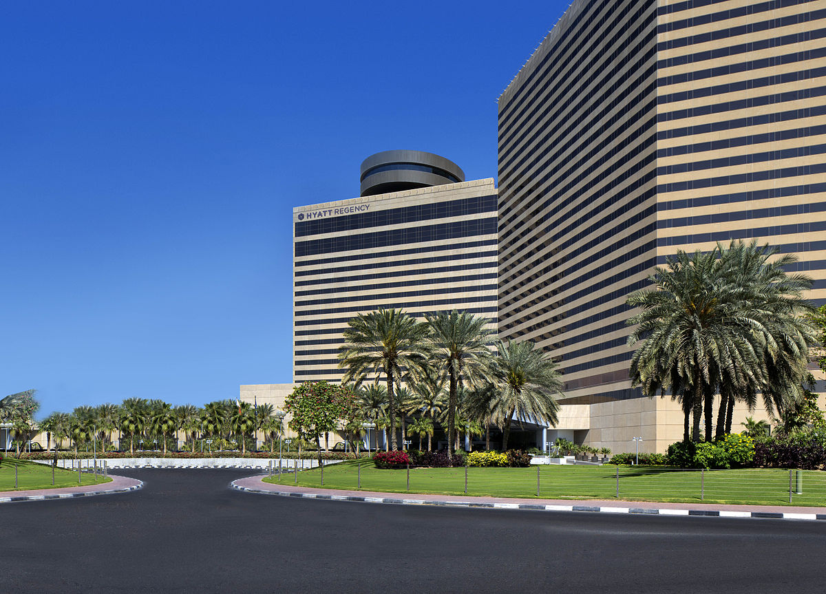 Exterior facade lighting at Hyatt Regency, Bur Dubai